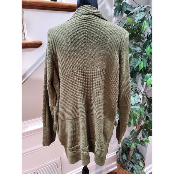 Signature 1 Studio Women Olive Green Acrylic Long Sleeve Open Front Cardigan 1X - Picture 7 of 12
